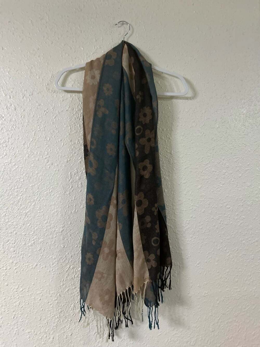 100% Cashmere Multicolor Flower Print Scarf Shawl with Fringe